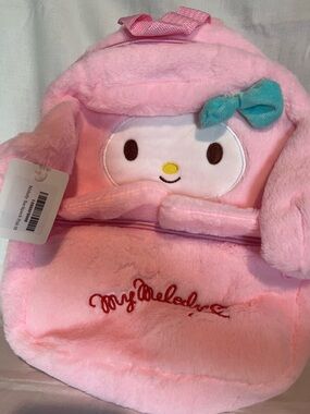 Sanrio My Melody Plush Backpack in Pink with Teal Bow